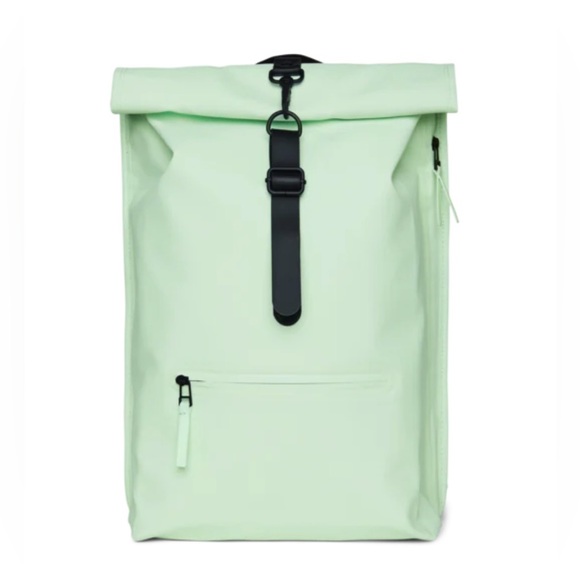 NWT Rains Rolltop Rucksack Zip-Detailed Backpack Mineral Color Waterproof - Picture 5 of 13